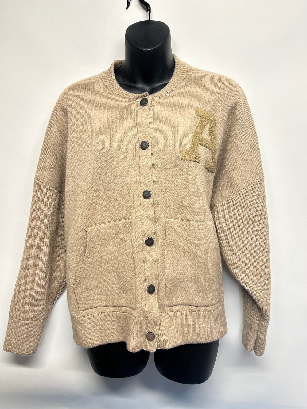 next Tan Ribbed Knit Sweater with Label